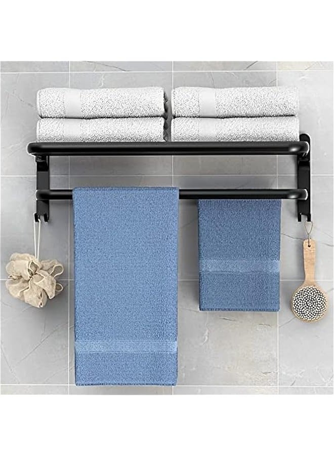 Towel Racks, Dual Folding Towel Rack, Bathroom Towel Rack Wall Mounted for More Stable Storage, Waterproof & Rustproof Space Aluminum, No Drilling Adhesive Shower Caddy Bathroom Organizer