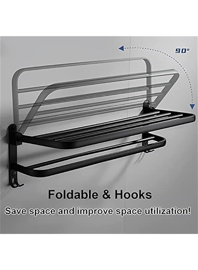 Towel Racks, Dual Folding Towel Rack, Bathroom Towel Rack Wall Mounted for More Stable Storage, Waterproof & Rustproof Space Aluminum, No Drilling Adhesive Shower Caddy Bathroom Organizer