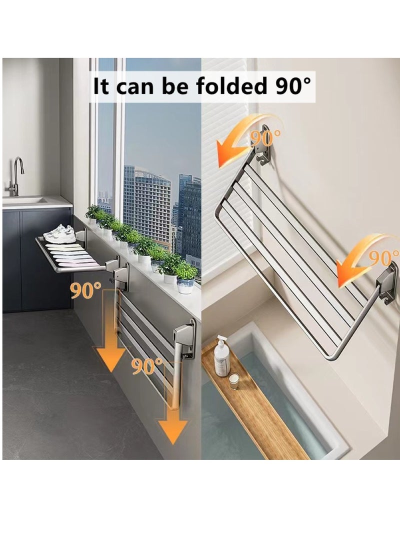 1-Piece Balcony Clothes Dryer Foldable Clothes Drying Pole Bathroom Storage Rack Stainless Steel Gray110x32x29 cm