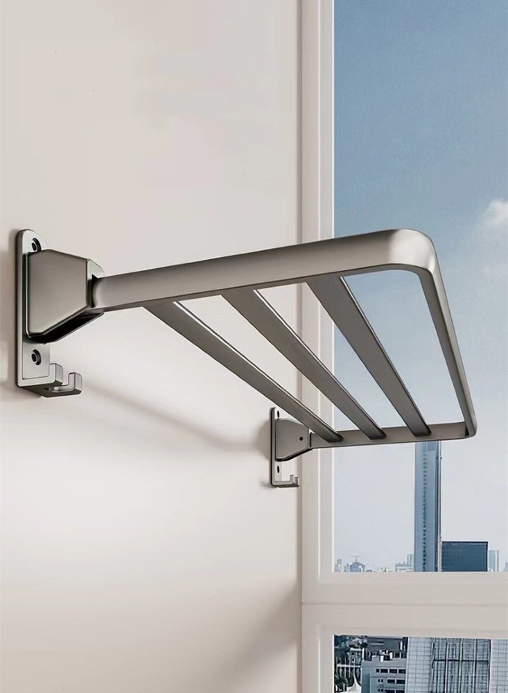 1-Piece Balcony Clothes Dryer Foldable Clothes Drying Pole Bathroom Storage Rack Stainless Steel Gray110x32x29 cm