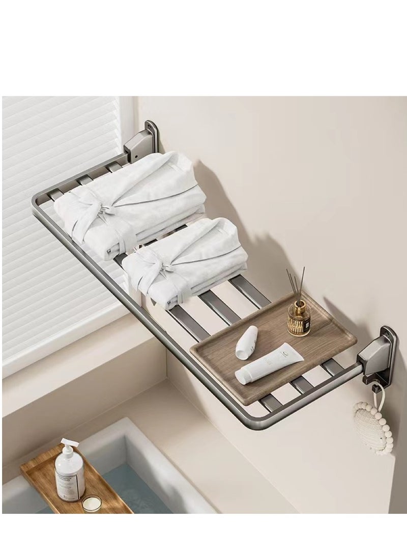 1-Piece Balcony Clothes Dryer Foldable Clothes Drying Pole Bathroom Storage Rack Stainless Steel Gray110x32x29 cm