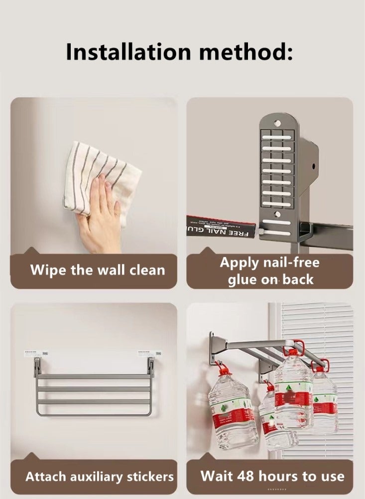 1-Piece Balcony Clothes Dryer Foldable Clothes Drying Pole Bathroom Storage Rack Stainless Steel Gray110x32x29 cm