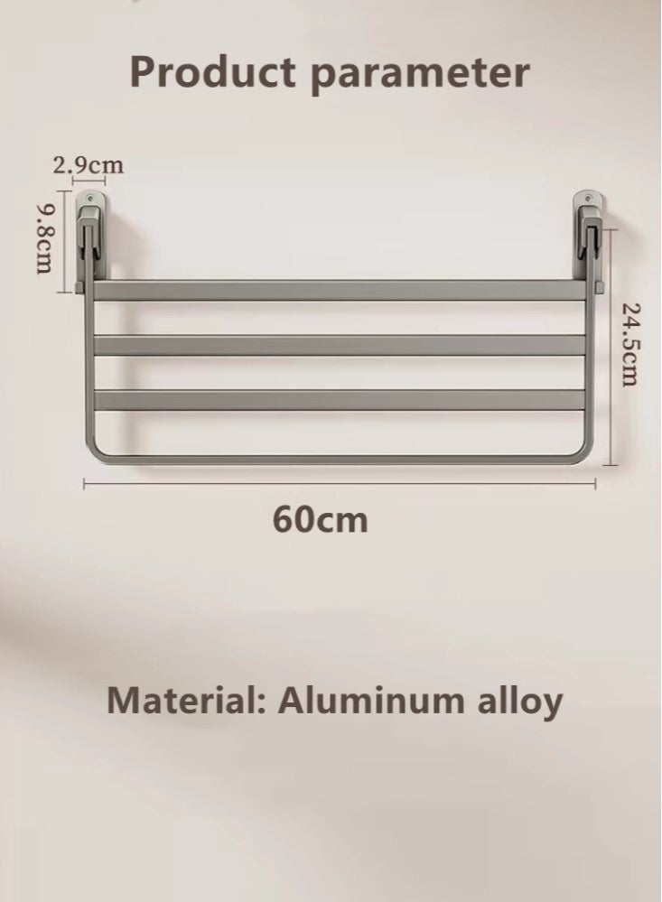 1-Piece Balcony Clothes Dryer Foldable Clothes Drying Pole Bathroom Storage Rack Stainless Steel Gray110x32x29 cm