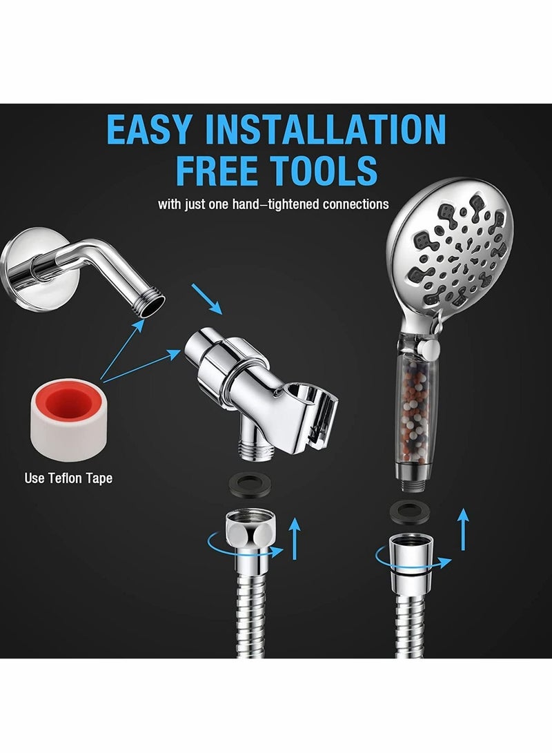 Shower Head with Filter, High Pressure Showerhead 9 Adjustable Spray Modes Handheld, Universal Water Saving Showerheads for Dry Skin Hair, Power Wash Mode to Clean Tub, Tile, Pets