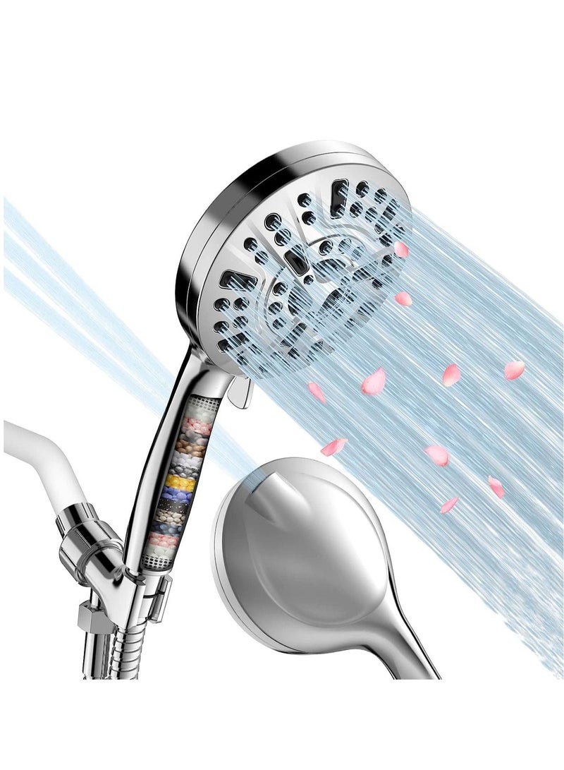 Filtered Shower Head 3 piece set, 15 Stage Handheld Filter for Hard Water, 10 Modes High Pressure Water with 60