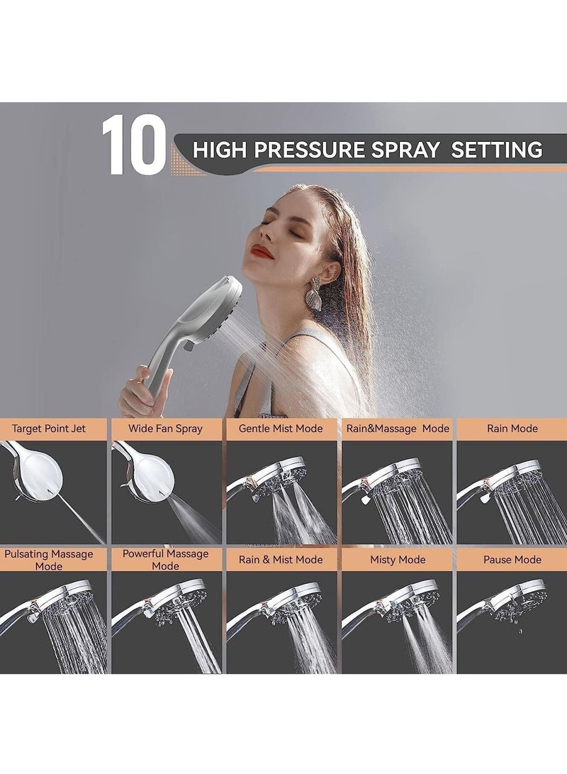 Filtered Shower Head 3 piece set, 15 Stage Handheld Filter for Hard Water, 10 Modes High Pressure Water with 60