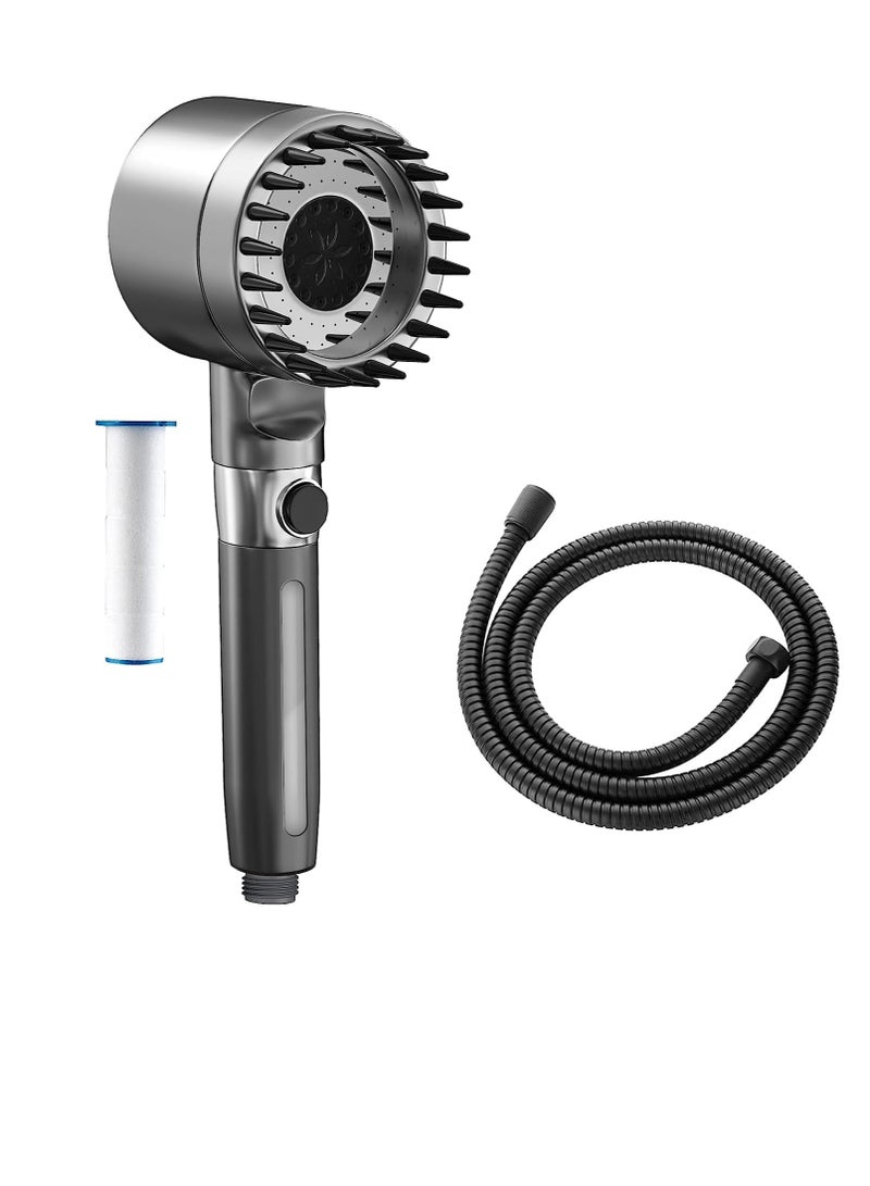 Shower Head with Handheld, High Pressure 3-mode Shower Head Combo, Massage Scalp, with Filter Component to Filter and Adsorb Impurities 59″ Replacement Hose (Grey)