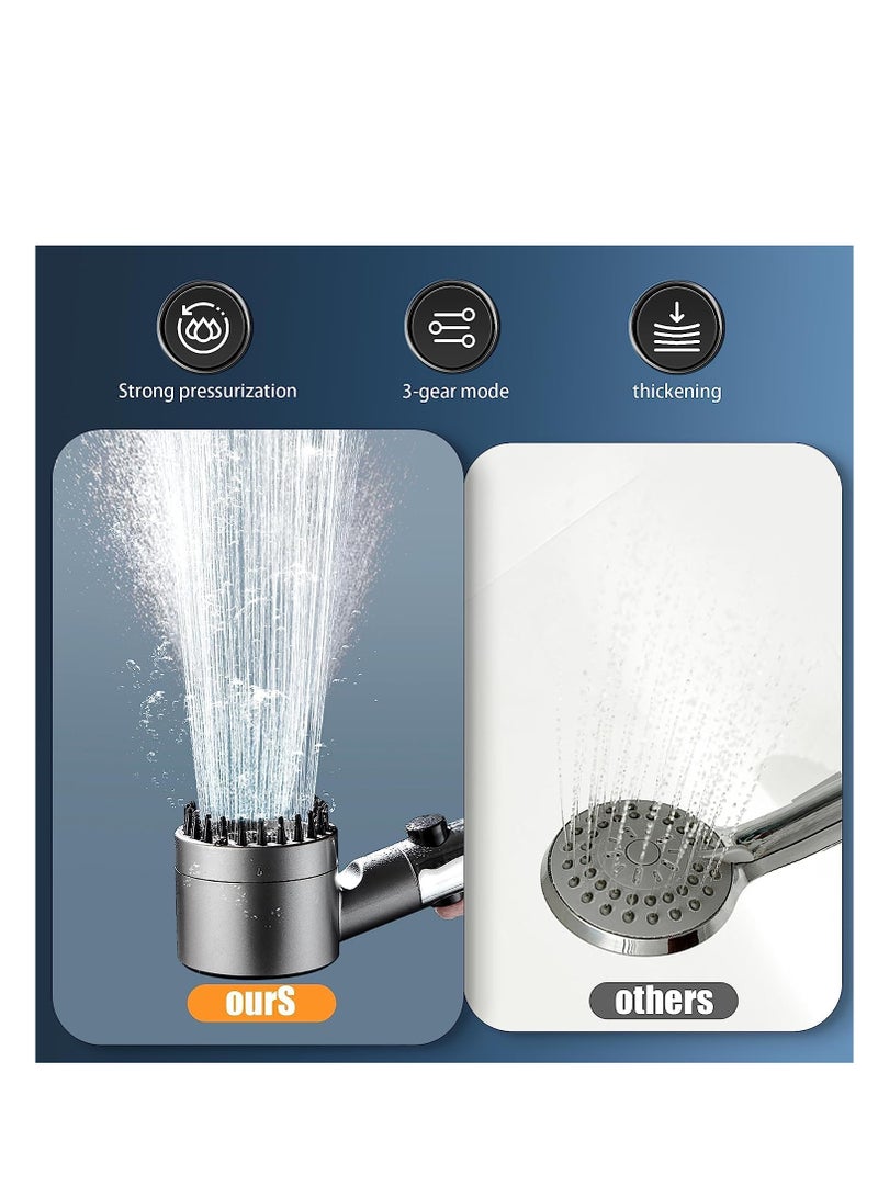 Shower Head with Handheld, High Pressure 3-mode Shower Head Combo, Massage Scalp, with Filter Component to Filter and Adsorb Impurities 59″ Replacement Hose (Grey)
