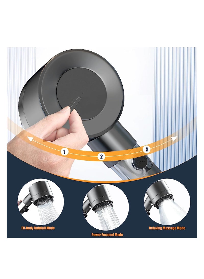 Shower Head with Handheld, High Pressure 3-mode Shower Head Combo, Massage Scalp, with Filter Component to Filter and Adsorb Impurities 59″ Replacement Hose (Grey)