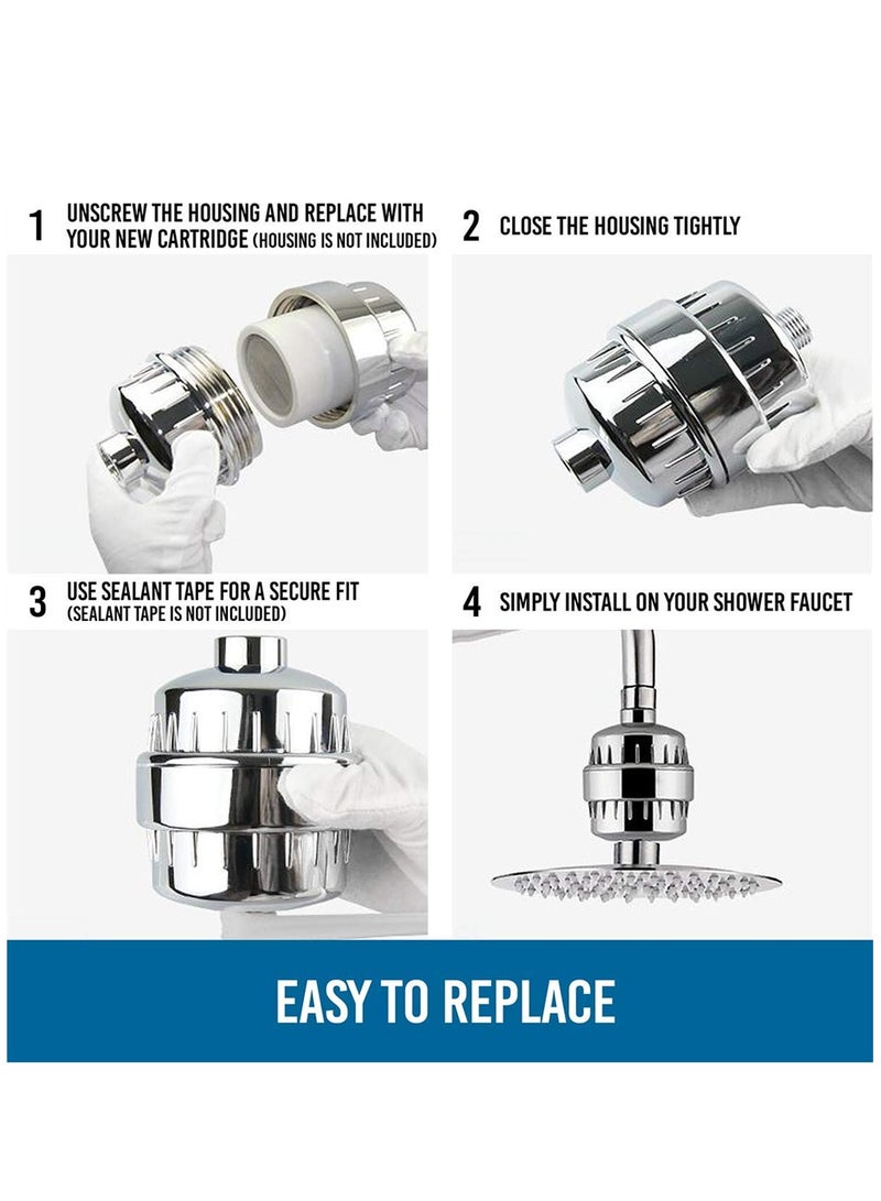 15 Stage Shower Filter Replacement Cartridge, Shower Filter for Hard Water, 4 Pack High Output Universal Replacement Filter Cartridge, Remove Chlorine Heavy Metals and Other Sediments