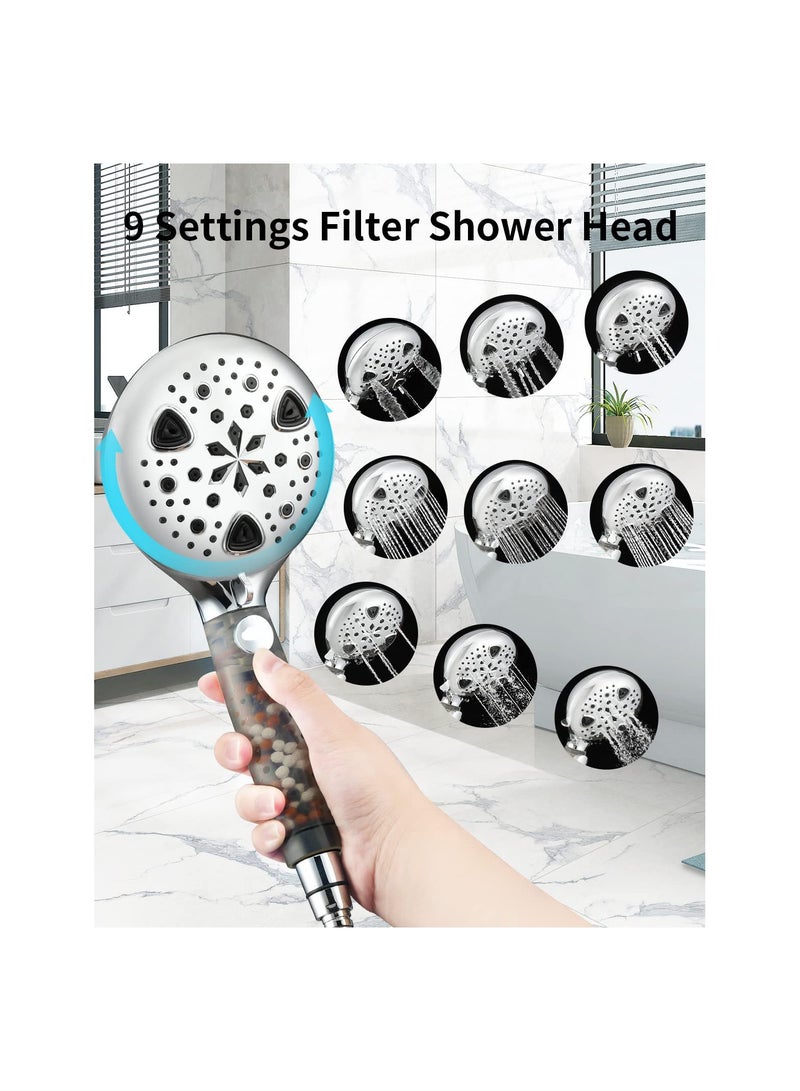 Shower Head, High Pressure Handheld Showerhead with Filter, 9-Mode Spray Showerhead, Effective Water Pressure Control, for Dry Skin & Hair, for Cleaning Pets, Bathrooms, Blankets Etc.(1 Pack)