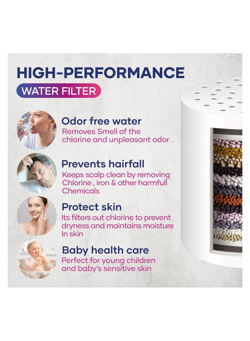 15 Stage Shower Filter Cartridge - Shower Head Filter - Hard Water Filter Anti Hair Fall Ideal to Remove Chlorine and impurities from Water with KDF and Calcium Sulphite Beans (4 Cartridges Only)