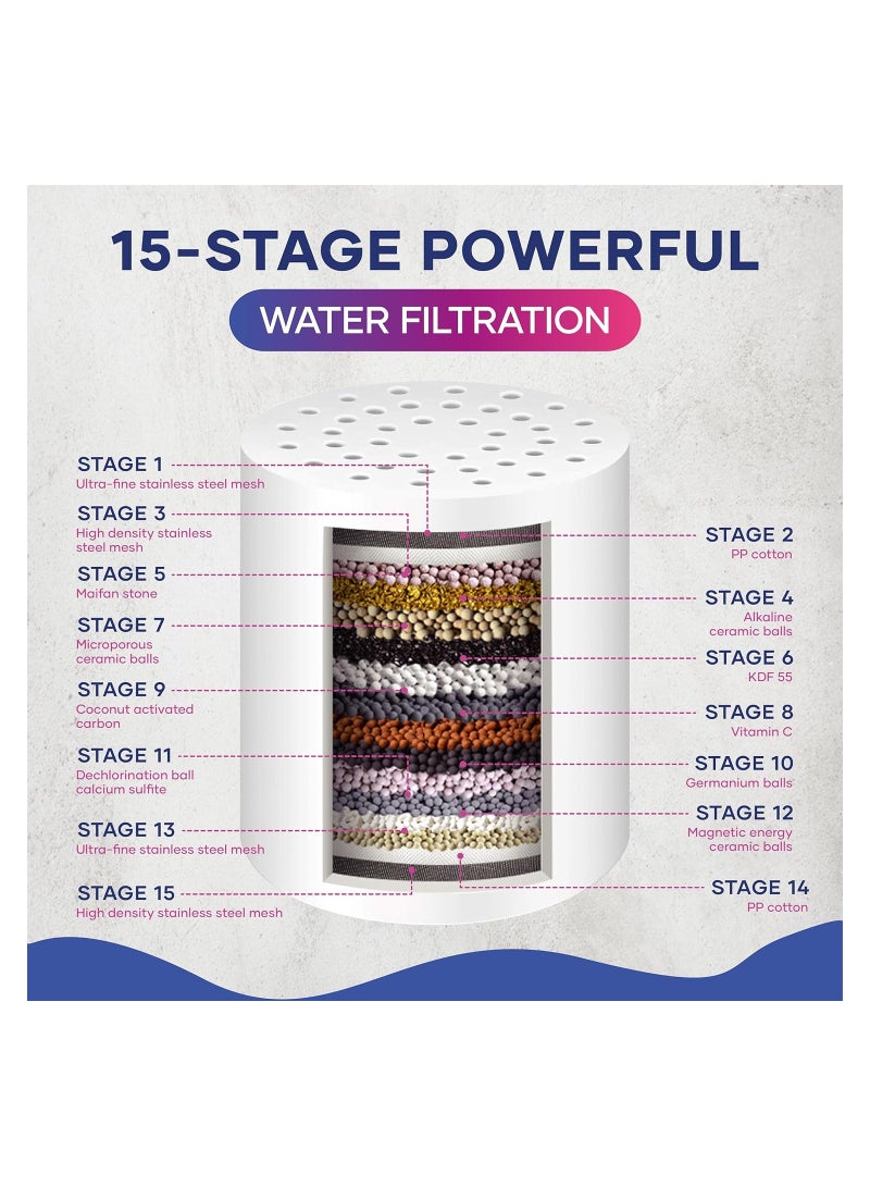 15 Stage Shower Filter Cartridge - Shower Head Filter - Hard Water Filter Anti Hair Fall Ideal to Remove Chlorine and impurities from Water with KDF and Calcium Sulphite Beans (4 Cartridges Only)
