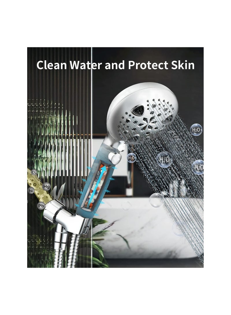 Shower Head, High Pressure Handheld Showerhead with Filter, 9-Mode Spray Showerhead, Effective Water Pressure Control, for Dry Skin & Hair, for Cleaning Pets, Bathrooms, Blankets Etc.(1 Pack)