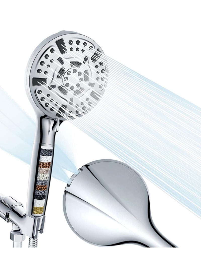 Filtered Shower Head with Handheld, High Pressure Shower Head with Filters for Hard Water, 10 Modes Water Saving Shower Heads, Built-in Power Wash to Clean Tubs Tiles Walls Pets