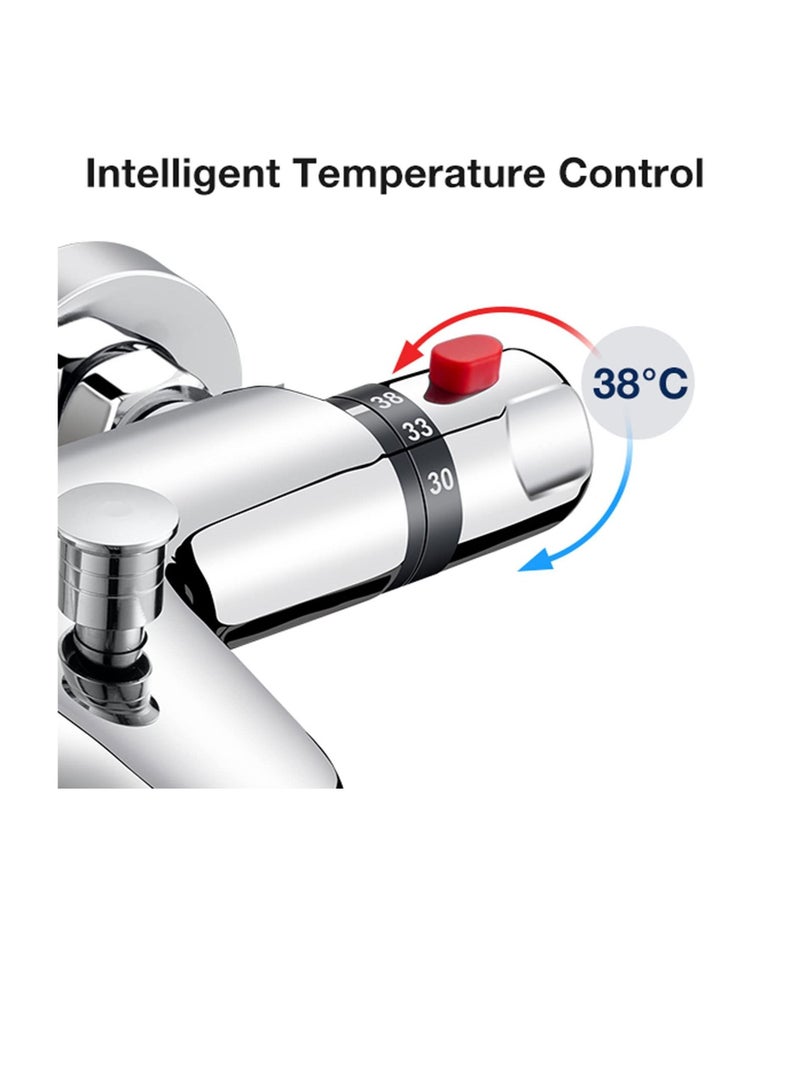 Wall Mounted Thermostatic Shower Mixer, Hot Cold Water Mixer Constant Temperature Control for Bathroom, Easy to Install Adjustable Temperature Shower Valve 1/2