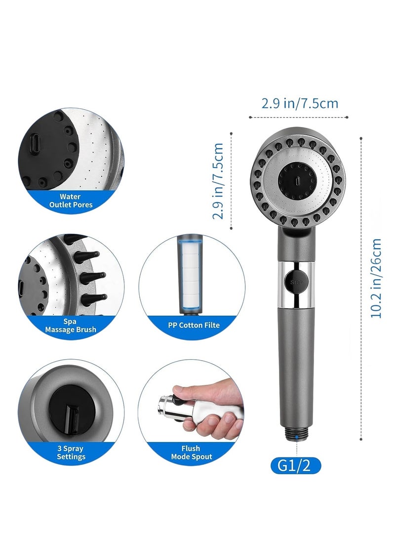 Shower Head, High Pressure Shower Head, High Pressure Remove Chlorine and Impurities, with 3 Spray Modes, Massages Scalp to anti Hairfall and Dry Skin, Grey