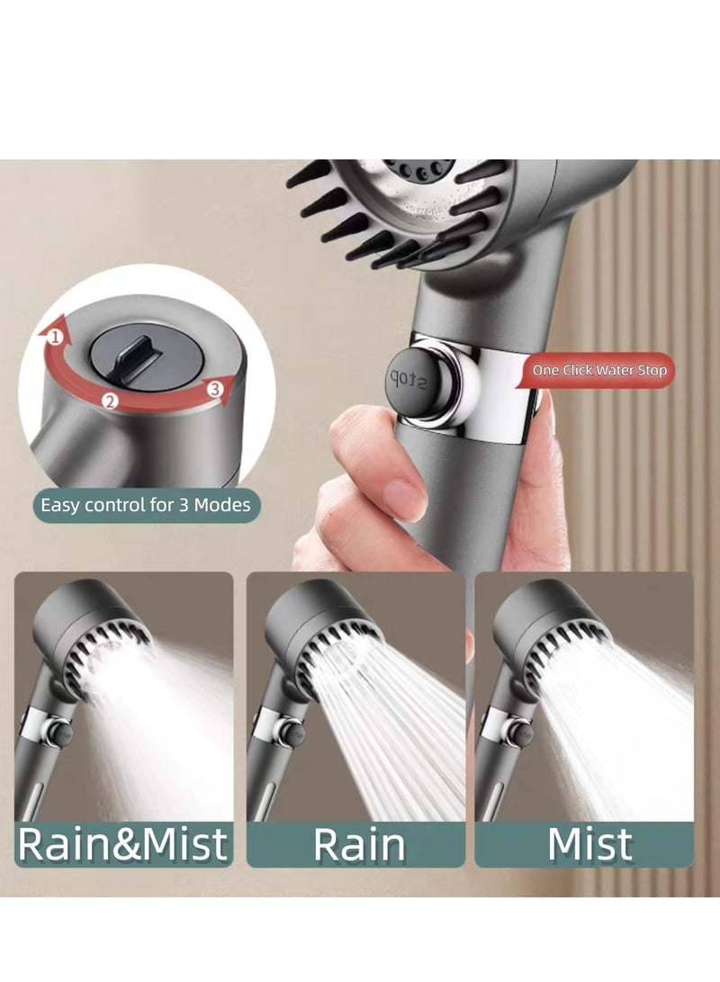 Shower Head, High Pressure Shower Head, High Pressure Remove Chlorine and Impurities, with 3 Spray Modes, Massages Scalp to anti Hairfall and Dry Skin, Grey