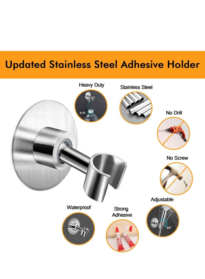 SYOSI Stainless Steel Shower Head Holder Handheld Shower Wand Holder Adjustable Shower Head Bracket Shower Wall Mount Holder Metal Shower Spray Holder, Drill Free Glue Installation Silver