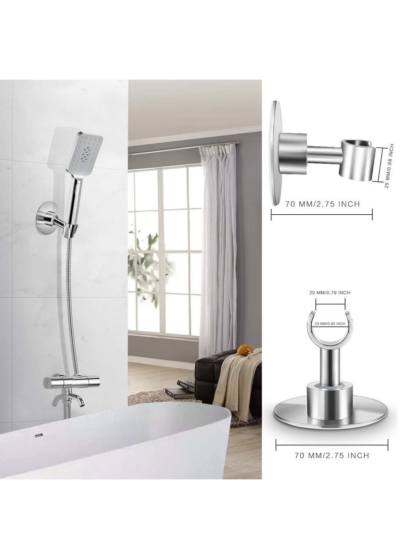 SYOSI Stainless Steel Shower Head Holder Handheld Shower Wand Holder Adjustable Shower Head Bracket Shower Wall Mount Holder Metal Shower Spray Holder, Drill Free Glue Installation Silver