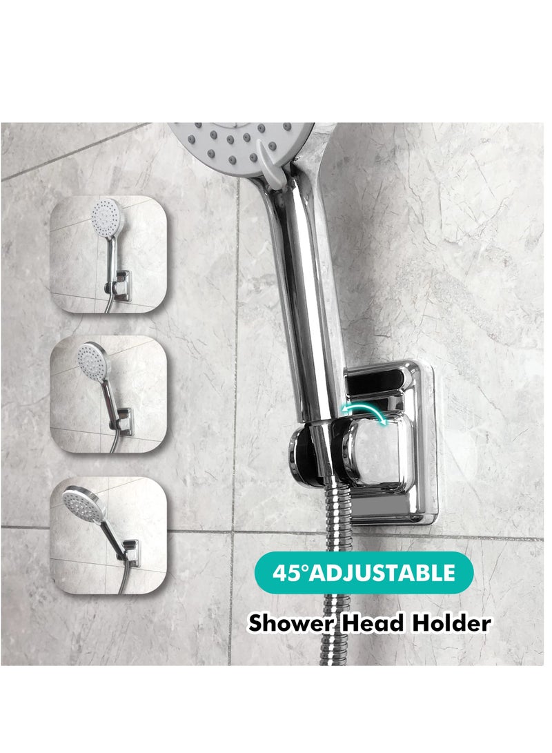 Self Adhesive Shower Head Holder, 2 Pcs Abs Showerhead Bracket Adjustable Shower Spray Holder Wall Mount Shower Wand Holder Drilling, No Drilling, Silver