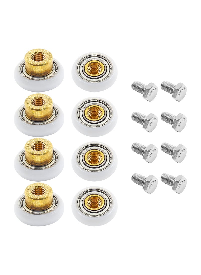 8Pcs Shower Door Roller Runners, 3/4 Inch Sliding Shower Door Wheels Pulleys Replacement Parts for Bathroom Pan Glass Sliding Door（19mm x 5mm）