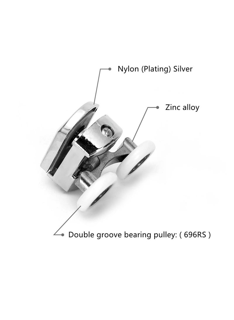 4 Pcs Shower Door Double Wheels 23mm Diameter for Bathroom Bearing Pulleys, Runners Top, Bottom Replacement Parts Upper Wheel