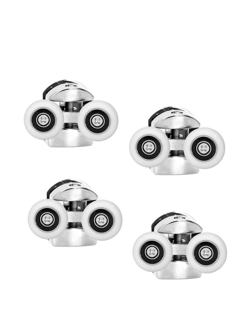 4 Pcs Shower Door Double Wheels 23mm Diameter for Bathroom Bearing Pulleys, Runners Top, Bottom Replacement Parts Upper Wheel