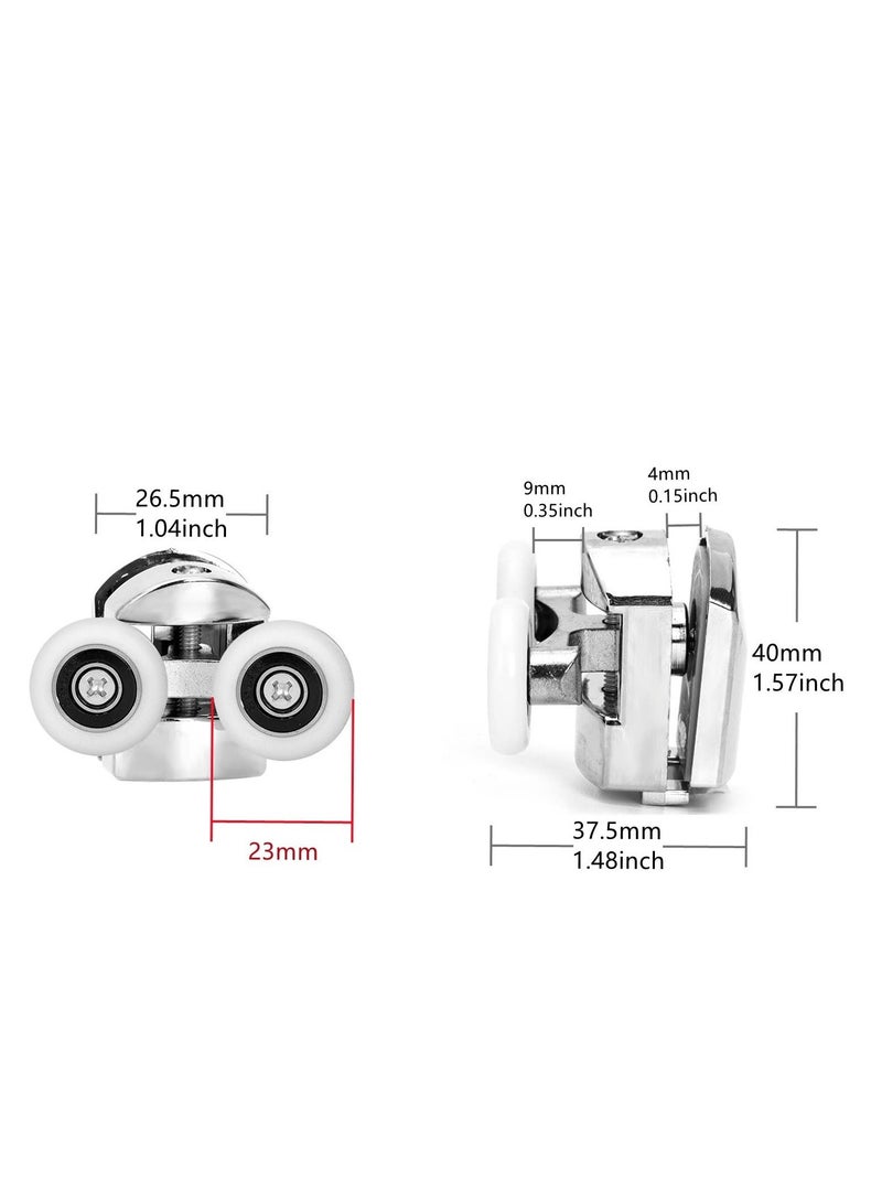 4 Pcs Shower Door Double Wheels 23mm Diameter for Bathroom Bearing Pulleys, Runners Top, Bottom Replacement Parts Upper Wheel