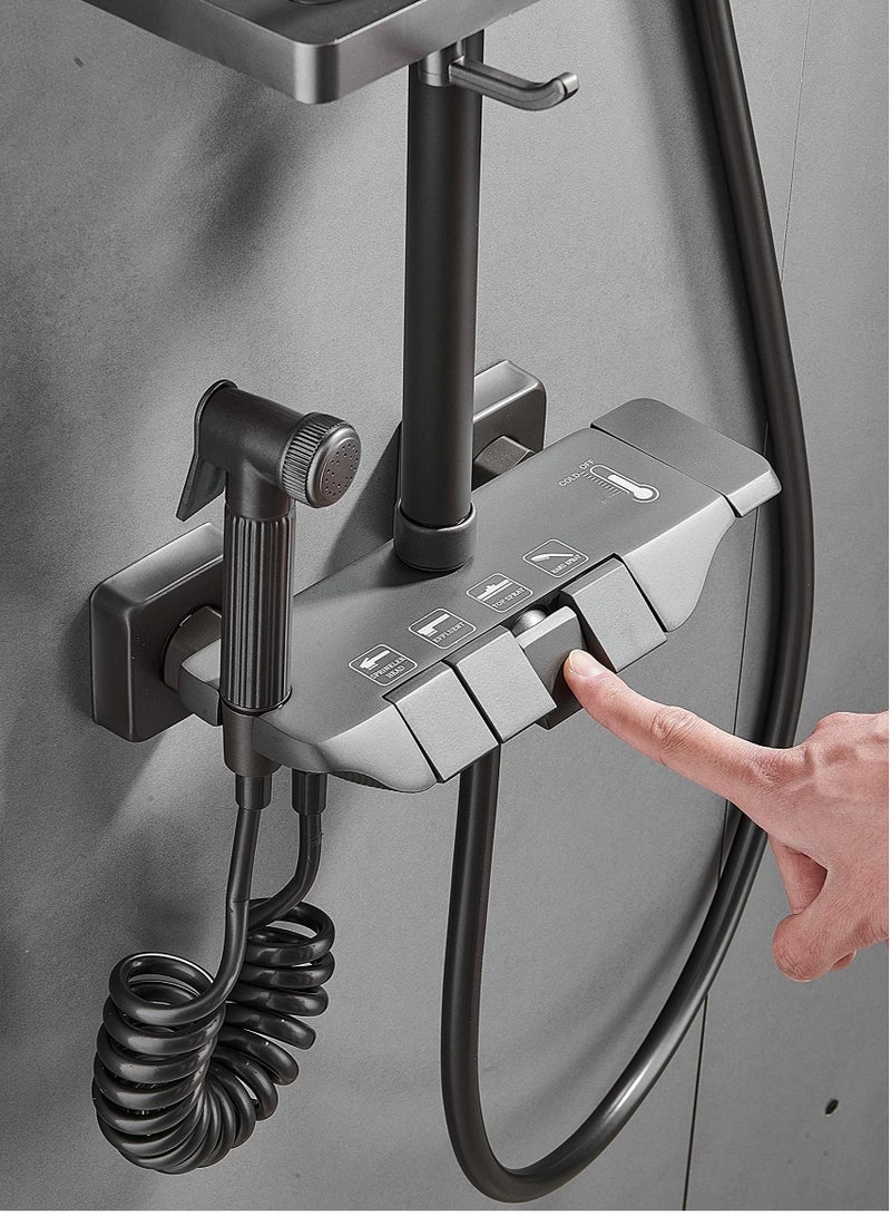 Shower Set, Thermostaticc Shower Faucet Set Wall Mounted Shower Faucet Set Piano and Shower Keys with Bath Spout, Hand Sprayer