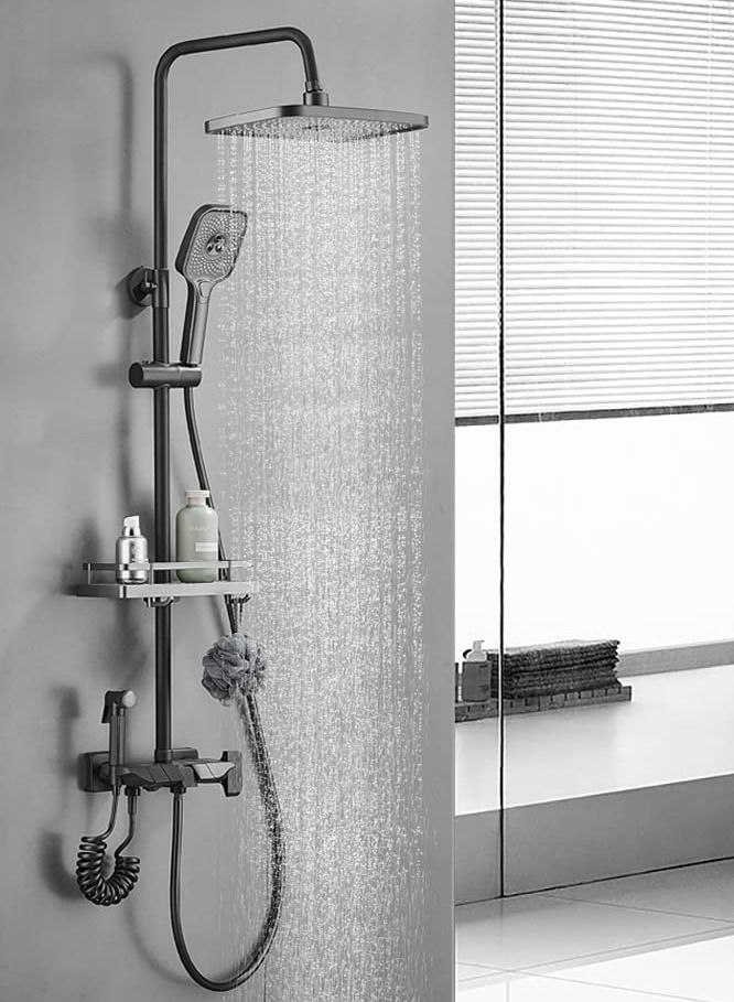 Shower Set, Thermostaticc Shower Faucet Set Wall Mounted Shower Faucet Set Piano and Shower Keys with Bath Spout, Hand Sprayer