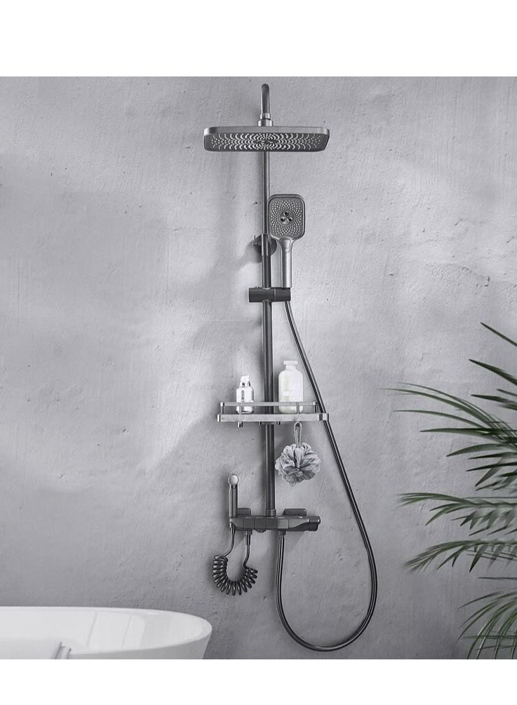 Shower Set, Thermostaticc Shower Faucet Set Wall Mounted Shower Faucet Set Piano and Shower Keys with Bath Spout, Hand Sprayer