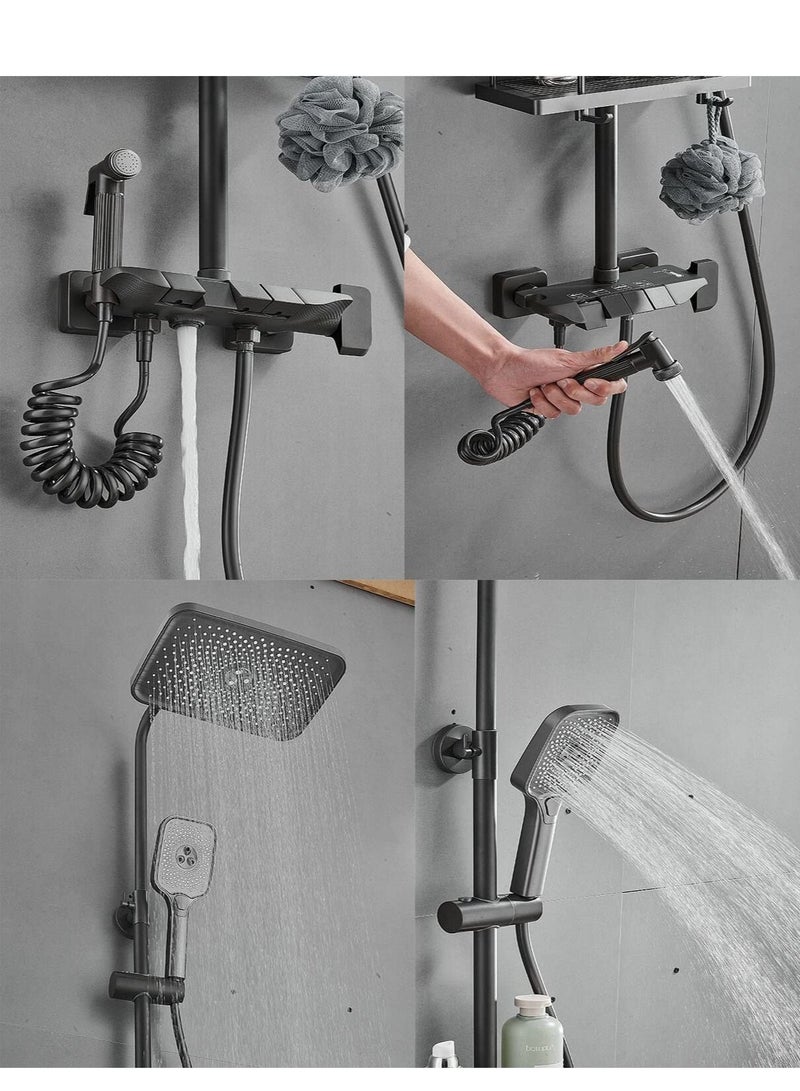 Shower Set, Thermostaticc Shower Faucet Set Wall Mounted Shower Faucet Set Piano and Shower Keys with Bath Spout, Hand Sprayer