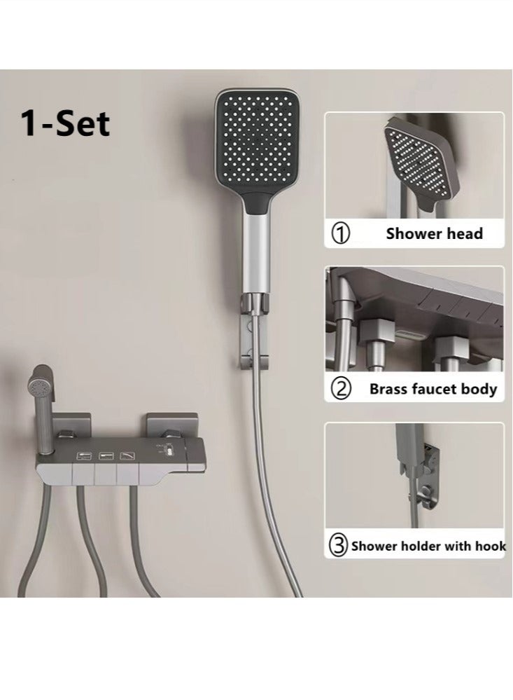 1-Set Shower System Triple Function Bathroom Shower Head Faucet With Sprayer Grey