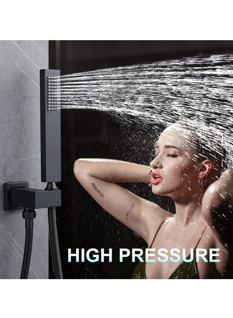 Matte Black Square Metal Shower Head - High-Pressure Brass Handheld Rectangular Handset, Single Function Luxury Design with Chrome Silicone Water Outlet