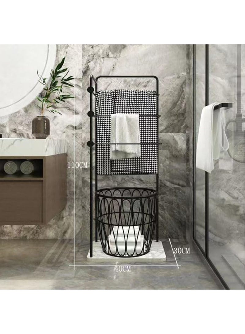 Towel Rack with Basket for Dirty Clothes 3 Tier standing Blanket Rack for Bathroom and Bedroom
