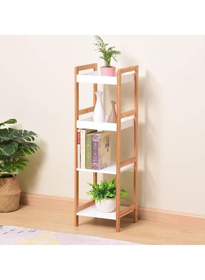 4 Tier Bamboo Kitchen Storage Organizer Bathroom Shelf Adjustable Floor Height Book Shelf Flowers Plants Stand Wooden Standing Kitchen Rack