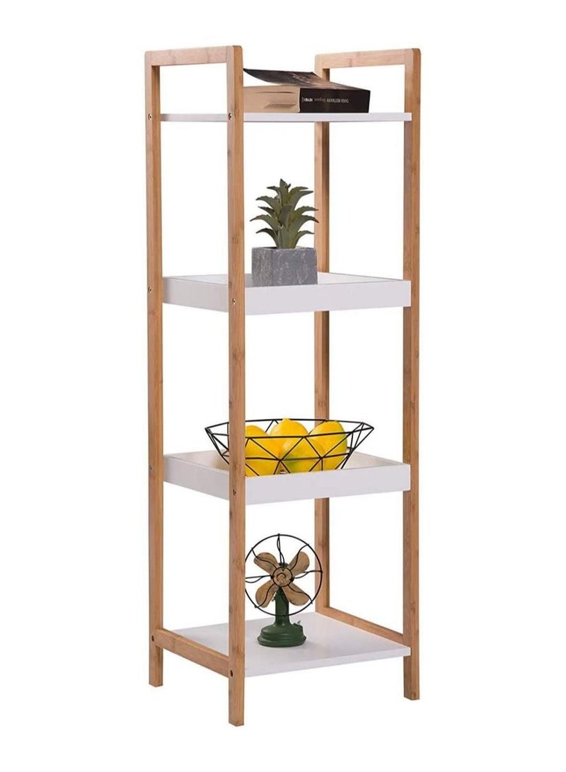 4 Tier Bamboo Kitchen Storage Organizer Bathroom Shelf Adjustable Floor Height Book Shelf Flowers Plants Stand Wooden Standing Kitchen Rack