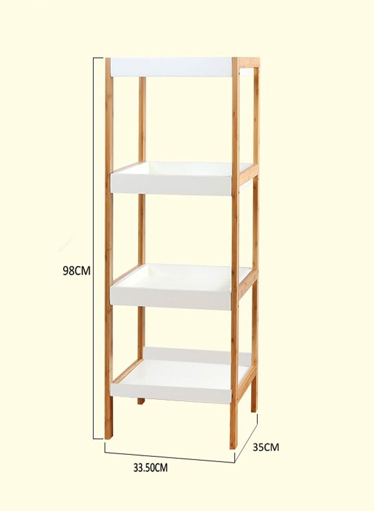 4 Tier Bamboo Kitchen Storage Organizer Bathroom Shelf Adjustable Floor Height Book Shelf Flowers Plants Stand Wooden Standing Kitchen Rack