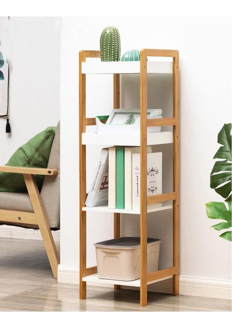 4 Tier Bamboo Kitchen Storage Organizer Bathroom Shelf Adjustable Floor Height Book Shelf Flowers Plants Stand Wooden Standing Kitchen Rack