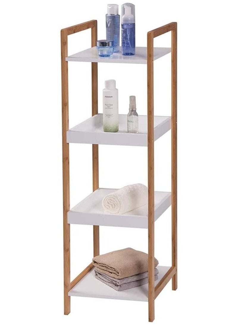 4 Tier Bamboo Kitchen Storage Organizer Bathroom Shelf Adjustable Floor Height Book Shelf Flowers Plants Stand Wooden Standing Kitchen Rack