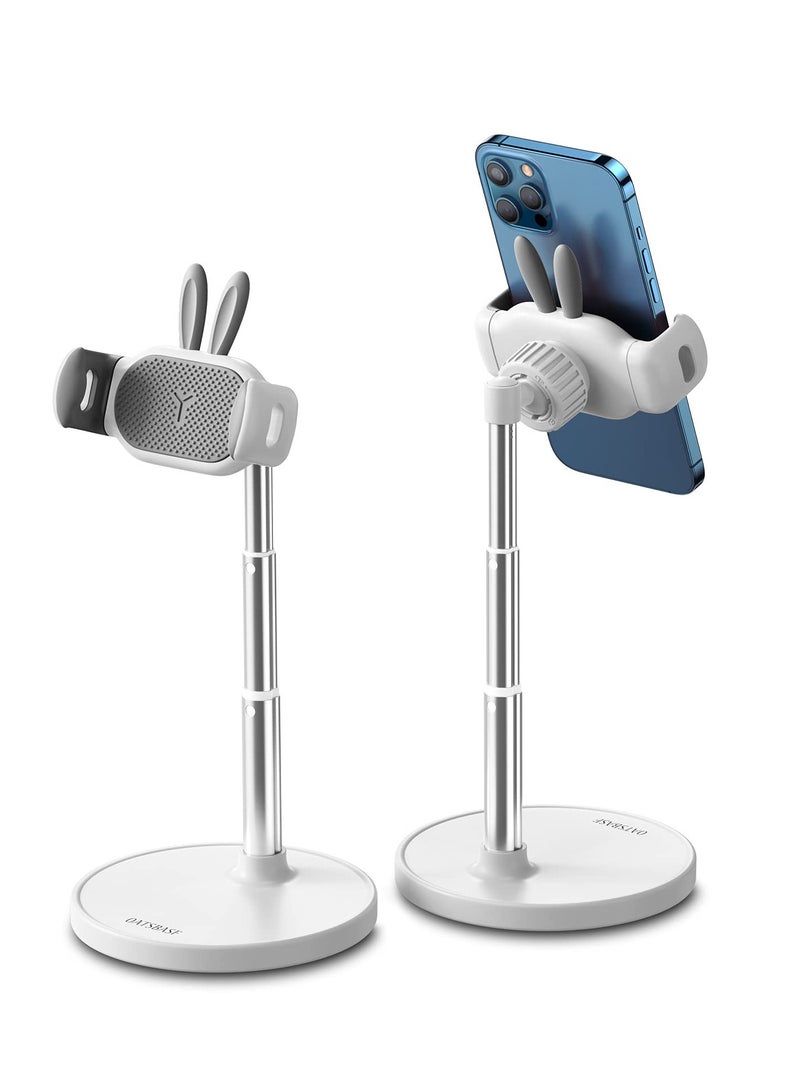 Cell Phone Stand, Cute Bunny Phone Stand, Angle Height Adjustable Cell Phone Stand for Desk, Height Angle Adjustable Phone Holder, Compatible with iPhone, iPad, All Phones (White)