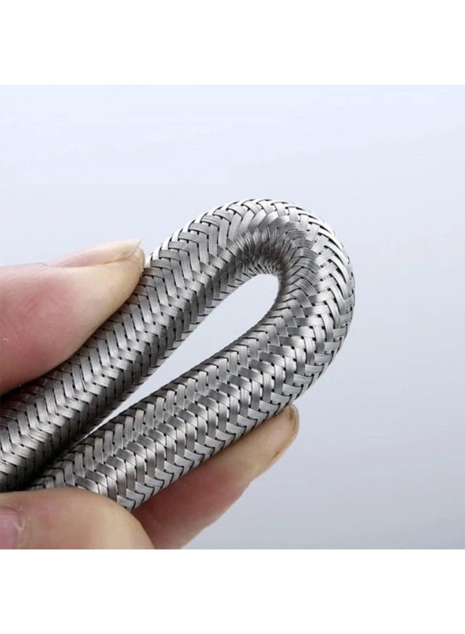 5 Meters Braided Hose, 1/2Inch Connector Anti-Explosion Flexible Stainless Steel Hot Cold Water Plumbing Pipe For Kitchen Faucet Sink Basin Bathroom Shower Shattaf Toilet Taps Heaters
