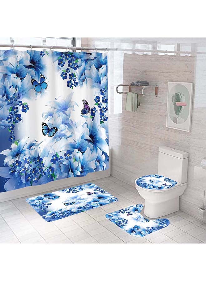 4-Piece Digital Print Shower Curtain And Floor Mat Set Multicolour 180x180cm