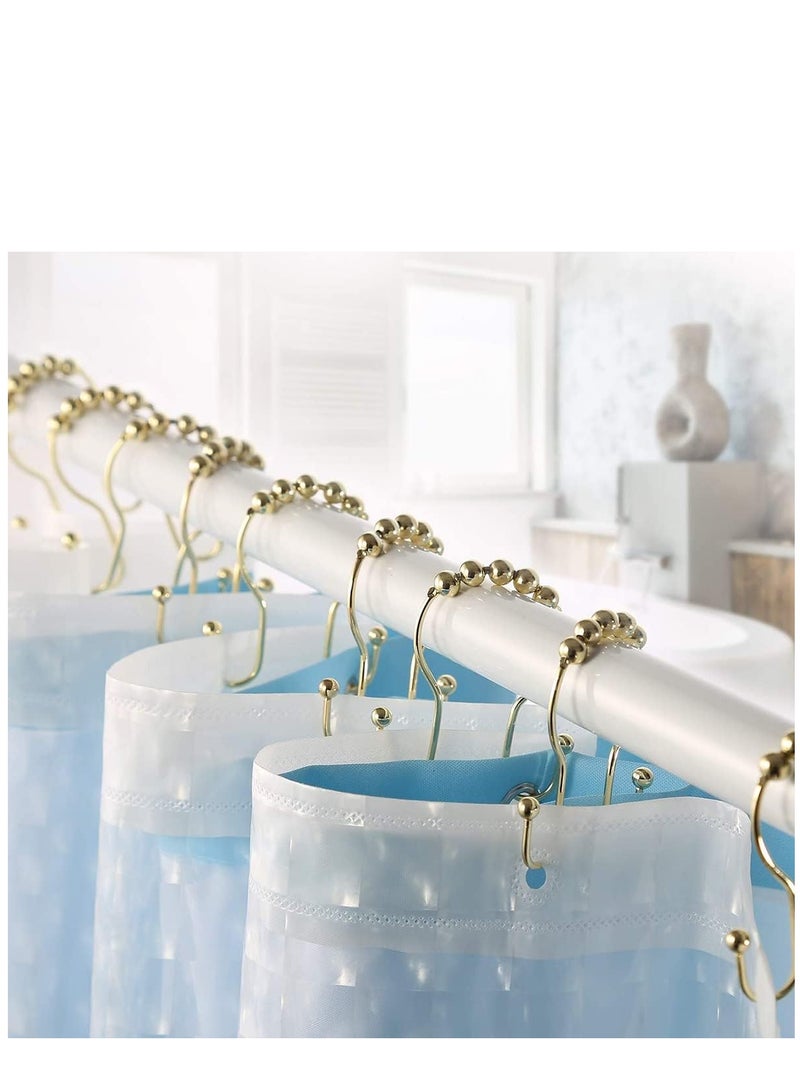 Shower Curtain Hooks, 12 Pcs Shower Curtain Rings, Stainless Steel Roller Rust-Resistant Balance Sliding Anti-Drop Double Shower Hooks for Curtain Bathroom Shower Curtains (Gold)