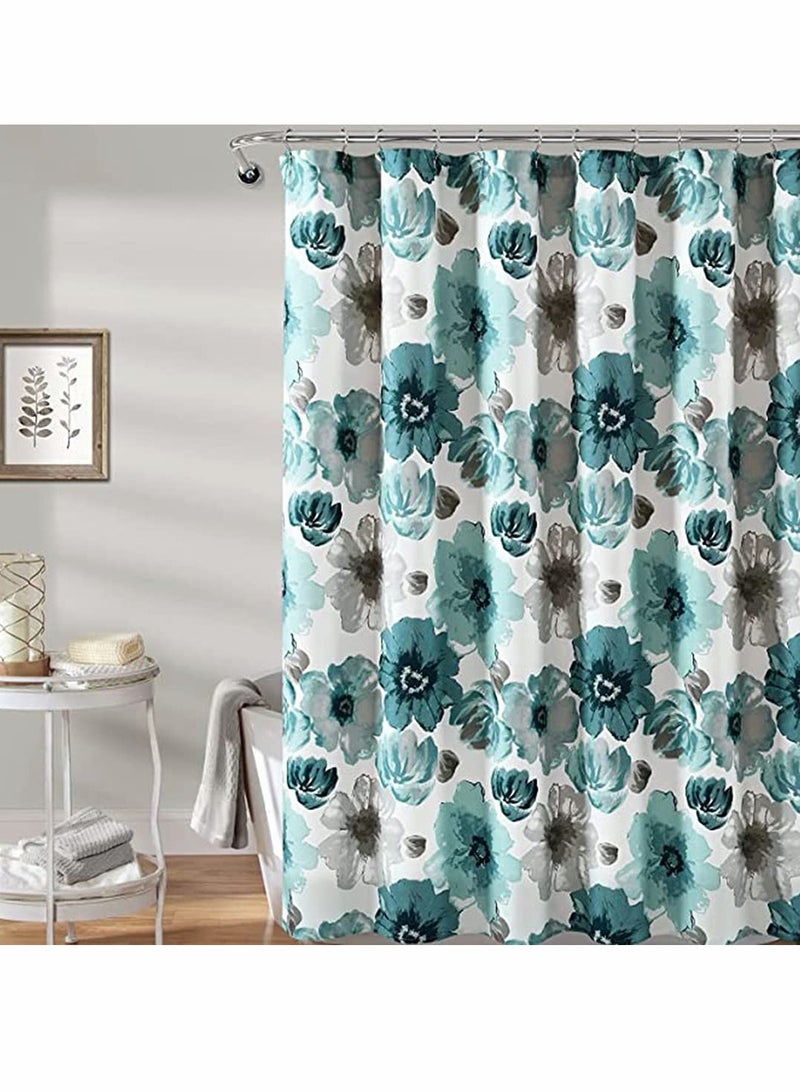 Shower Curtains for Bathroom Decor with 12 Hooks, 180 x 180 cm Watercolor Floral Bathroom Curtain Decor, Heavy Gray Shower Curtain, Blue and Gray