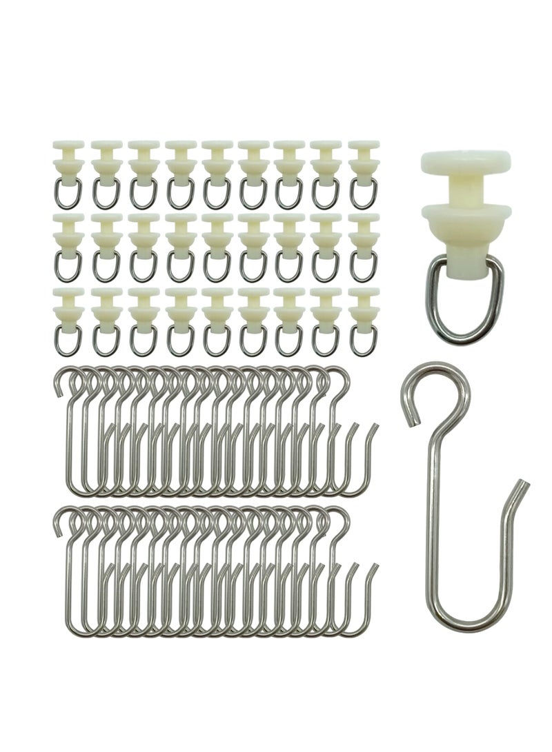 Curtain Hooks and Gliders Set, 80 Pieces Shower Curtain Pack, of 40 Pieces Hooks and 40 Pieces Gliders, for Window Door Shower Bathroom, Bendable Curtain Track Pulley