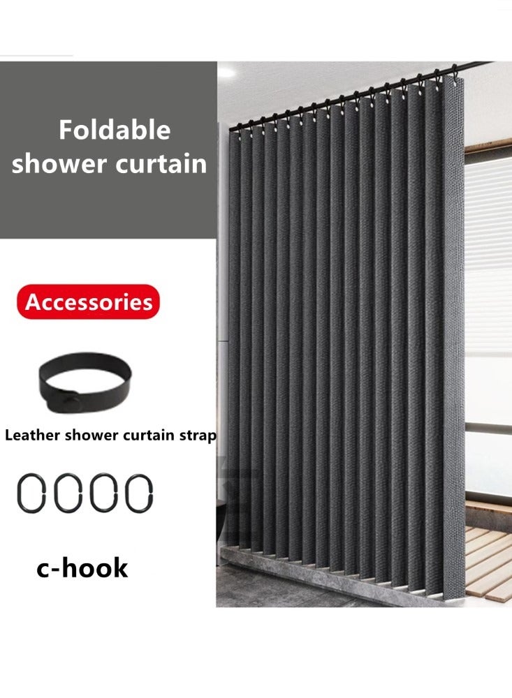 1-Piece Waterproof Shower Curtain Foldable Shower Curtain Polyester Grey 180x180 Centimeter