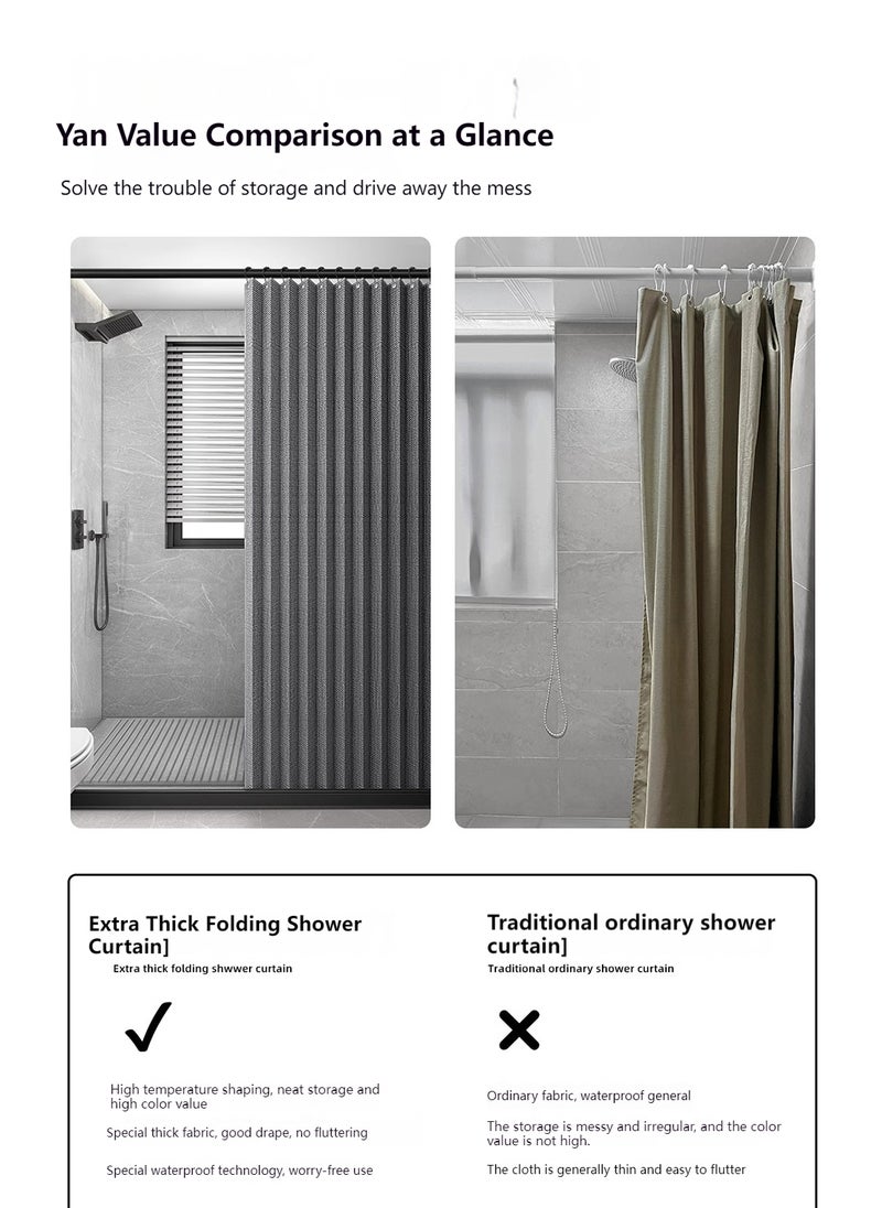 Bathroom Punch-Free Double-Sided Magnetic Shower Curtain, Mildew-Proof, Waterproof and Anti-Bacterial Shower Curtain 180*180CM