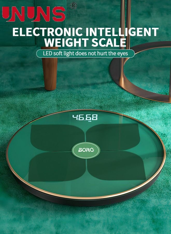 Bluetooth Smart Scale,Rechargeable Weight Scale Body Fat Scale,Electronic Weighing Scale,Digital Body Weight With BMI Muscle Heart Rate,Scratch Resistant Accurate Glass Scale,Up To 180Kg,Green